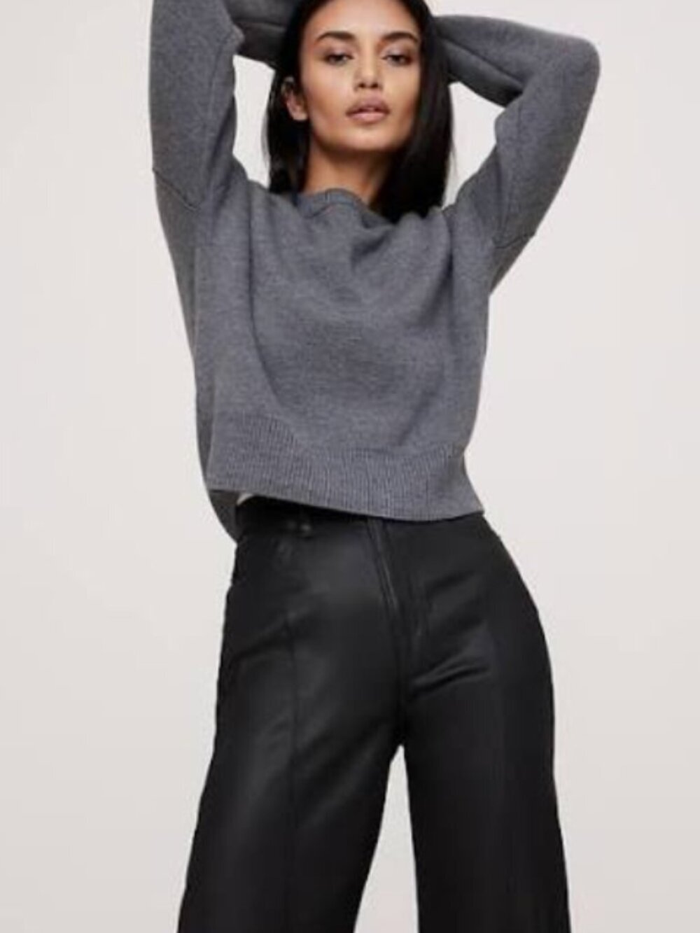 Banana Republic S Gray Merino Crew Neck Cropped Sweater
